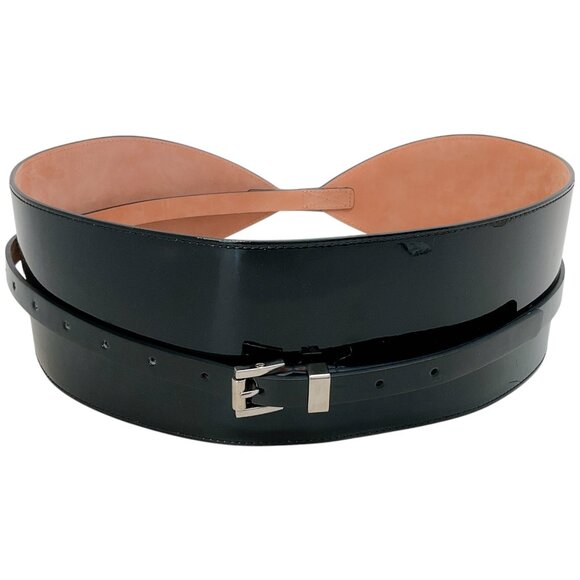 Michael Kors Collection Black Patent Leather Wide Belt - Picture 1 of 4
